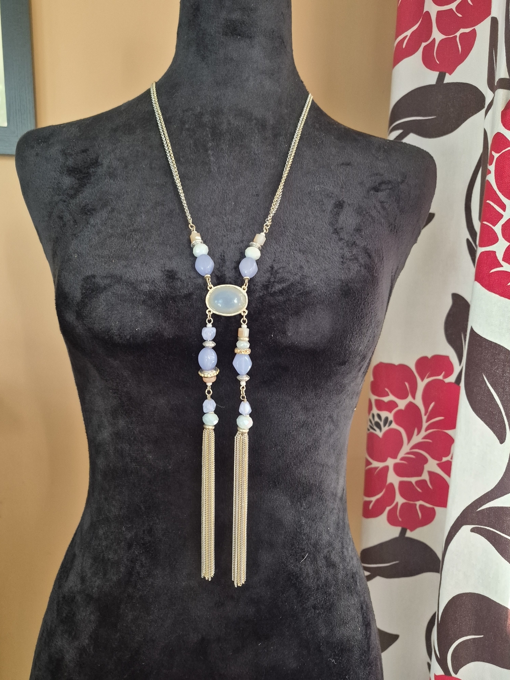 Chico's Sini Tassel Necklace in Light Blue and Pink